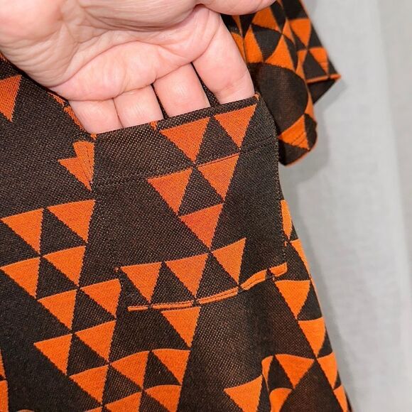 LLR S Carly Black Orange Triangular Print Crewneck Short Sleeve Hi Low Dress - Picture 7 of 12